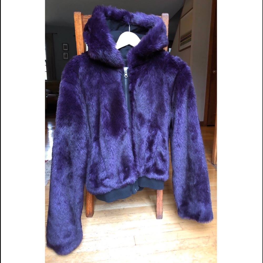 Aeropostale faux fur hoodie purple w black lining